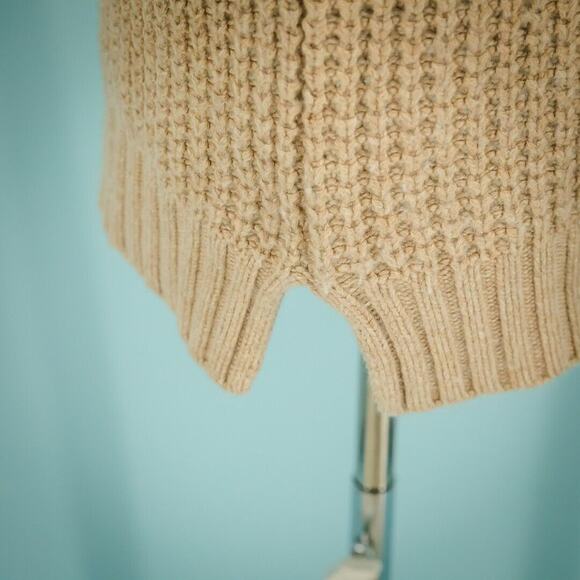 J. McLaughlin Size Medium M Beige Turleneck Waffle Knit Wool Cashmere Sweater - Picture 2 of 7